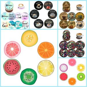 6/8 Pieces of round coaster Coffee cup letters fruit Pattern wooden Material office Desktop non-slip Decoration Holiday gif
