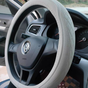 Napa Leather Perforated Patchwork Car Steering Wheel Cover Non-slip Breathable Universal 15 Inch (Approx. 38cm)