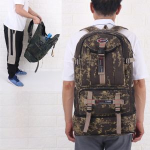 กระเป๋าเป้สะพายหลังผ้าแคนวาสลายทหารขนาดใหญ่สำหรับเดินป่ากลางแจ้ง กระเป๋าเดินทางแบบลำลองสำหรับผู้ชาย กระเป๋าเป้สะพายหลังสำหรับเดินป่าแบบลำลอง