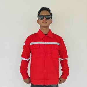 Baju Kemeja Kerja Proyek Werpak Safety K3 Lengan Panjang Wearpack Merah Polos