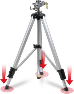 YAMATIC Impact Sprinkler on Adjustable Tripod Base 360 Degree Large Area Heavy Duty Adjustable Pulsator Sprinkler for Lawn Yard and Grass Irrigation Spray up to 20-90ft(Zinc Head)