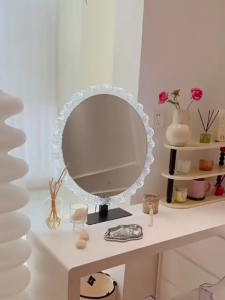 Large desktop makeup mirror with LED lights high-definition rechargeable crystal vanity mirror