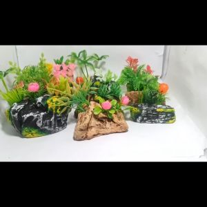 Paket Lenkap Tebing Batu Bunga Plastik Sintetis Hiasan Aquarium Dekorasi Pohon Daun Tanaman Aquascape Rumput Pohon Kelapa Kembang