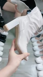 FULL BOX Bốt nữ cao cấp ôm chân 2 màu da bóng nhăn trước cực đẹp