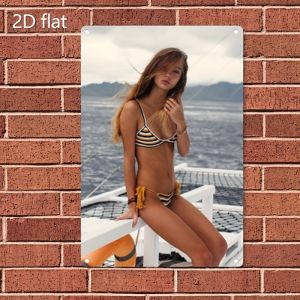 CIFbuy | 2D Flat Retro Metal Sign - Old Time Bikini Beach Lady Heavy Iron Wall Art for Coastal Bar Cafe Home