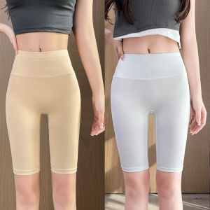 Ice Silk Five-Quarter Sharkskin Pants Womens Summer Thin Large Size High Waist Yoga Fitness Cycling Bottoms