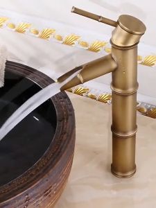Sincecu Basin Faucet Antique Brass Bamboo Shape Faucet Sink Mixer Faucet Single Handle Filter Impurities Kitchen