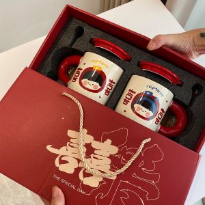 Wedding Gift Couple Ceramic Mugs Set Celebratory Happiness Character Stylish Practical Gift for Best Friend Marriage Ceremony