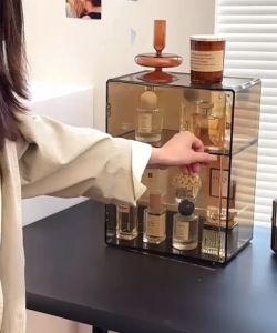 ❣️SPACEIDEAS❣️ Dustproof & Stackable Organizer Box Perfumes Storage Box Makeup Storage Rack Perfume Rack Perfumes Box Cosmetics Storage Box Nail Polish Storage Rack Toiletries Storage Rack Perfumes Stand Perfumes Holder Toy Figures Displays Rack