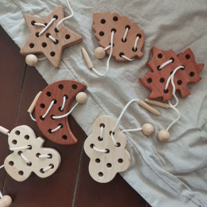 3Pcs Wooden Lacing Threading Toys Montessori Airplane Travel Game Toys Wood Block Puzzle Fine Motor Skills Activity Learning Educational Gift for Toddlers Baby Kids 3 4 5 Years Old