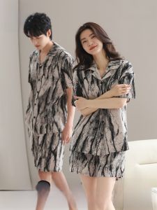 MiiOW | ชุดนอนผ้าฝ้ายระบายอากาศได้ดีสำหรับคู่รัก ผู้ชายและผู้หญิง ชุดนอนฤดูร้อน 2025 ชุดอยู่บ้านแบบลำลอง แขนสั้น คอตั้ง สไตล์เรียบง่าย