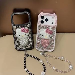 Sanrio | Fashion Glitter Diamond Hello Kitty Heart Phone Case For iPhone 17 16 15 14 13 Pro Max Plus 17 Pro Girl Phone Case with Lanyard