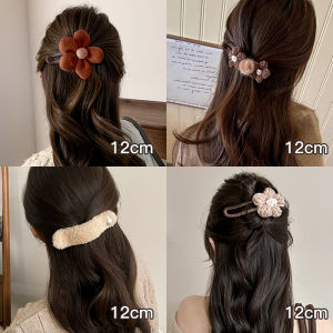 Autumn Winter Plush Flower Half Ponytail Clip Hair Accessories Women New 2024 Back of Head Light Hair Clips Headwear