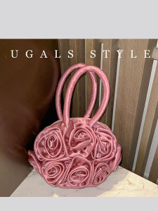 UGALS | Túi Clutch Trang Trí Hoa Hồng Chất Liệu Lụa Satin