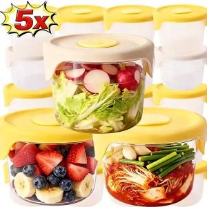 กล่องเก็บพลาสติกผิดผนึกแบบพกพา1/2ชิ้นชามเก็บกิมจิผักดองเนื้อสัตว์กล่องเก็บสินค้าไร้กลิ่นไมโครเวฟได้อย่างปลอดภัย
