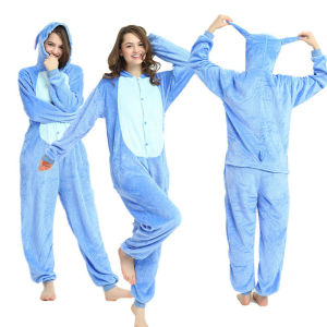 Christmas gifts Adult Stitch Cosplay Pajamas Anime Stitch Onesie Kigurumi Cute Jumpsuit Pajamas Hooded Sleepwear Halloween Costume for Men Women