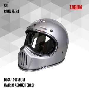 Helm retro cakil sni warna silver glosy iner chrome busah premium matrial abs