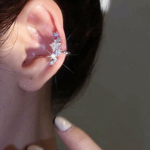 French Micro-Paved Zircon Star Shaped Clip-On Earrings for Women No Piercing Required Luxury Sensation Starlight Ear Jewelry