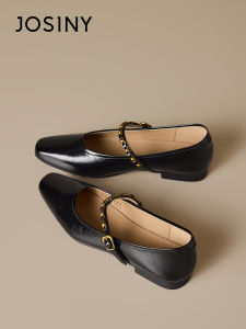 Josiny | Mary Jane Black Small Leather Shoe Coarse Heel