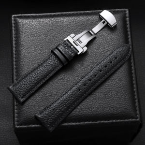 Litchi Pattern Soft Leather Watch Band Bracelet 18mm 19mm 20mm 21mm 22mm Black Brown Replacement Wrist Strap Universal Watchband