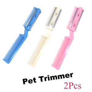 OKKFINE 2Pcs Durable Plastic Hairdressing Tool Razor Cut Thinning Fur Cleaner Cat Brush Grooming Comb Pet Hair Trimming Dog Scissor