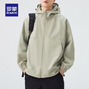 ROMON | Lormen Mens Spring Autumn New Style Workwear Jacket Windproof Waterproof Casual Sports Short Coat Loose Fit Polyester Fiber