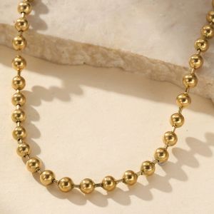 Minimalist 18K Gold Plated Necklace Stainless Steel Lucky Bead Chain Necklace for Women
