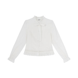 Spring Striped Ruffled Edge Relaxed Fit Petite Shirt