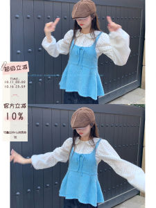 Sweet Style Knitted Butterfly Knot Vest Womens Sleeveless Top Cotton Blend Layering Clothing Korean Style Bunting Skirt