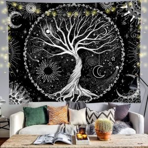 VIKAMA Cây Sự Sống Tấm Thảm Thiên Mặt Trời Mặt Trăng Sao Bohemian Treo Tường Cho Phòng Ngủ Trang Trí Phòng Khách Nhà Phông Nền