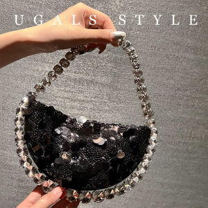 UGALS | Evening French Style Shiny Gold Diamonds Half Round Clutch