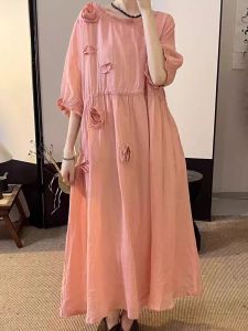 Slimming Mid-Length Pure Color Wrap Waist Summer Dress Elegant Simple Versatile Drifting A-Line Skirt for Women in 2024