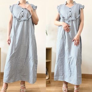 ●ECLAIRE● 063 Dress Maxi Maksi Sleeveless Kotak-kotak Square Gingham Ruffle Korea Kasual Mode Modis 759