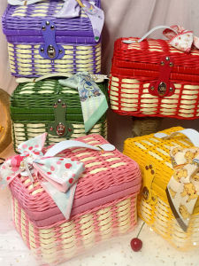 Handwoven Rattan Storage Box Colorful Portable Baby Gift Box Wedding Favor Box One Hundred Days Celebration Snack Storage Box