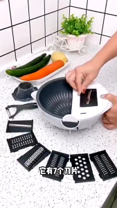 Baskom Parutan Set 7in1 Dengan Saringan / Alat Pemotong Pengupas Pengiris Kentang Wortel Sayuran Buah / Saringan Cuci Sayur Double Layer