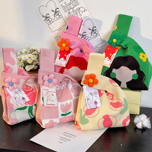 Goddess Day Hand-Knitted Gift Bag Eco-Friendly Woven Shoulder Bag Sweet Cool Style Casual Open-Top Soft Handle Bucket Bag