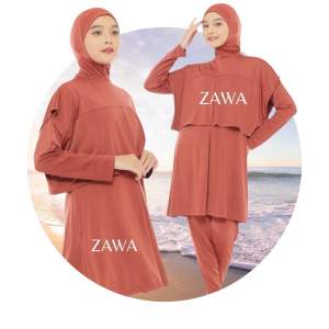 Damla Sport Muslimah Swimwear Fire Brick - Baju Renang Wanita Hijab Syari Remaja