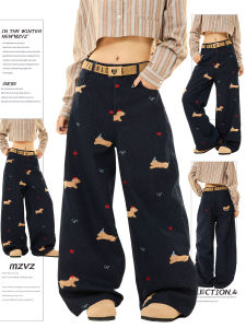 Quần Jeans Ống Rộng Thêu Móc Khóa Phong Cách Mỹ Cổ Điển Cho Nữ Mùa Xuân Thu Quần Dài Thường Ngày Dáng Rộng Thoải Mái