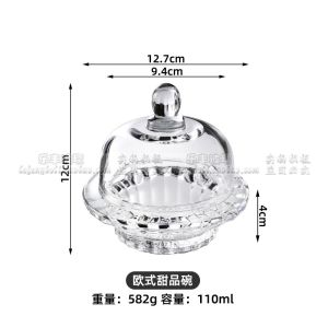 Elegant Home Use Glass Bowl with Lid for Soup Chinese Style Dessert Sweetened Soup Silver Ear Mushroom Porridge Set round Shape