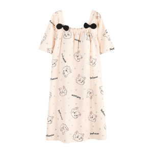 Váy ngủ nữ MiiOW Catman bằng cotton kiểu váy công chúa tay ngắn thoải mái - mùa hè