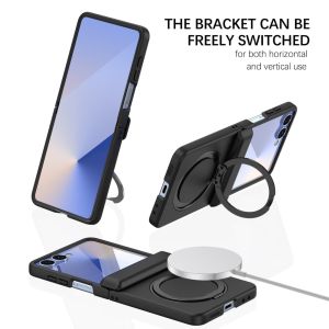 [Compatible with MagSafe] for Samsung Z Flip 7 Case with Hinge Protection & Screen Protector & 360 Rotate Metal Ring KickstandSlim Hard Plastic Shockproof Protective Phone Case for Galaxy Z Flip 7 FE CaseZ Flip 6 Caes