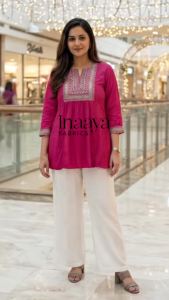 Womens Cotton Embroidered Pleated Peplum Kurti Top