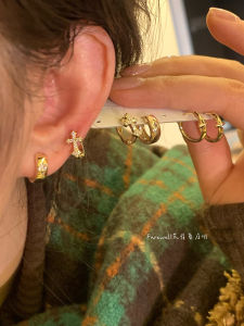 Golden Cross Earring Womens Simple Elegance Ear Cuff Studs Fashion Jewelry Alloy Plated Gold Geometric Pattern  out