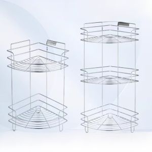 Thickened 304 Stainless Steel Bathroom Corner Shelf Toilet Storage Rack No Drilling Required Modern Simple Style Double Layer Wall Mounted Shelf