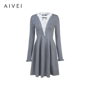 AIVEI | Winter Gray Noble Style Knit Dress