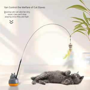 360-Degree Rotating Cat Teaser Toy with Dragon Totoro Design Steel Rod Fish Head with Bell for Cat Entertainment Cat Supplies