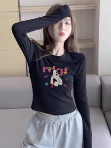 Sweet and Spicy Black Shoulder Pure Cotton Long Sleeves T-Shirt Female Fall and Winter New Arrival Silm Slimming Scheming Short Bottoming Shirt