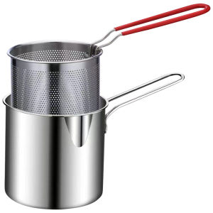 【HOSPORT】Tempura Fryer Pan with Strainer Stainless Steel Tempura Small Deep Frying Pan Deep Fryer Pot Chicken Fried Cooking Tools