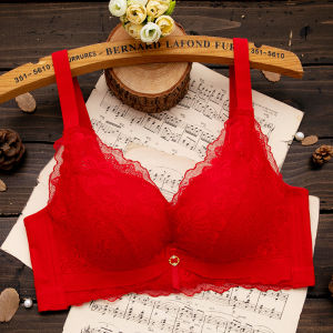 Red Dragon Year Thickened Wireless Bra Set Womens Underwear Wedding Gift Snake Year Lace Edge Detachable Strap U-Shaped Cup