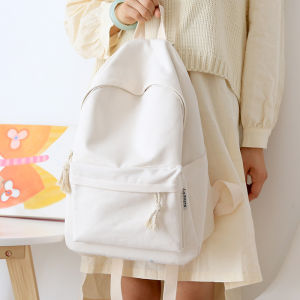 Pure Color Canvas Travel Backpack Womens Korean Style Retro School Bag Junior High School Students 2025 New Model Double Shoulder Bag
